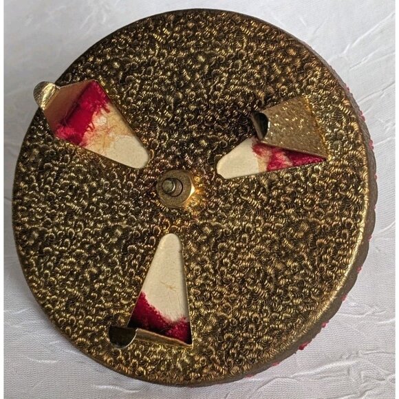 French Poodle Pin Cushion Pearl Gold Trinket Red Velvet Dog Jewelry Dish 60s Vtg - Picture 12 of 16